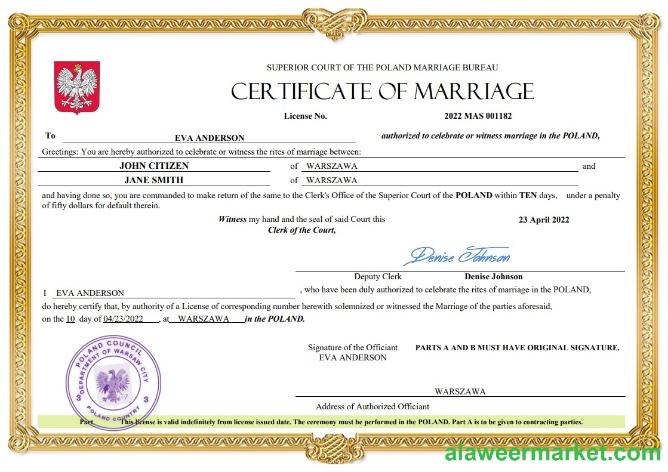 Poland marriage certificate Word and PDF template